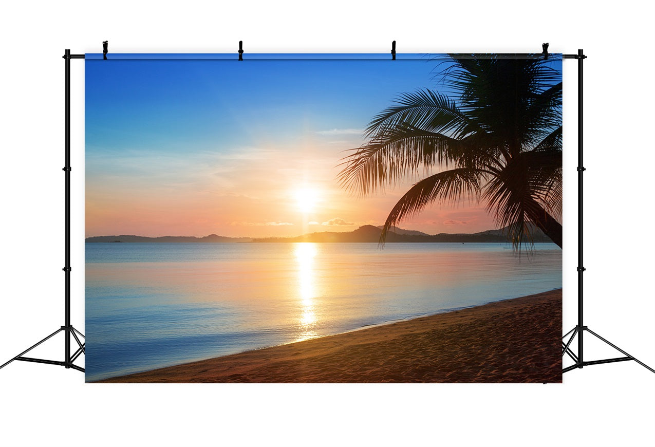 Blue Sky Photo Backdrop Golden Beach Sunset Backdrop UK LXX1-311