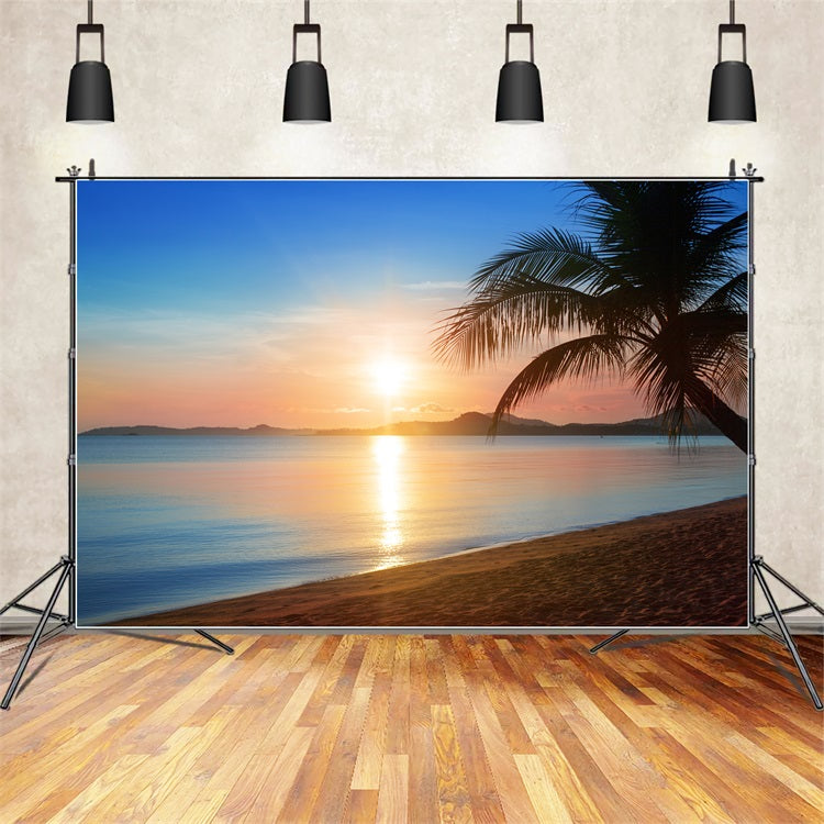 Blue Sky Photo Backdrop Golden Beach Sunset Backdrop UK LXX1-311