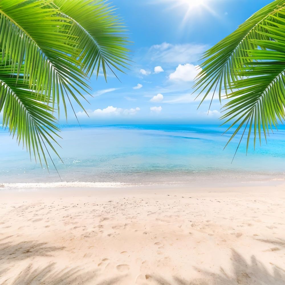 Cloudy Sky Backdrop Sandy Shore Palm Leaves Backdrop UK LXX1-312