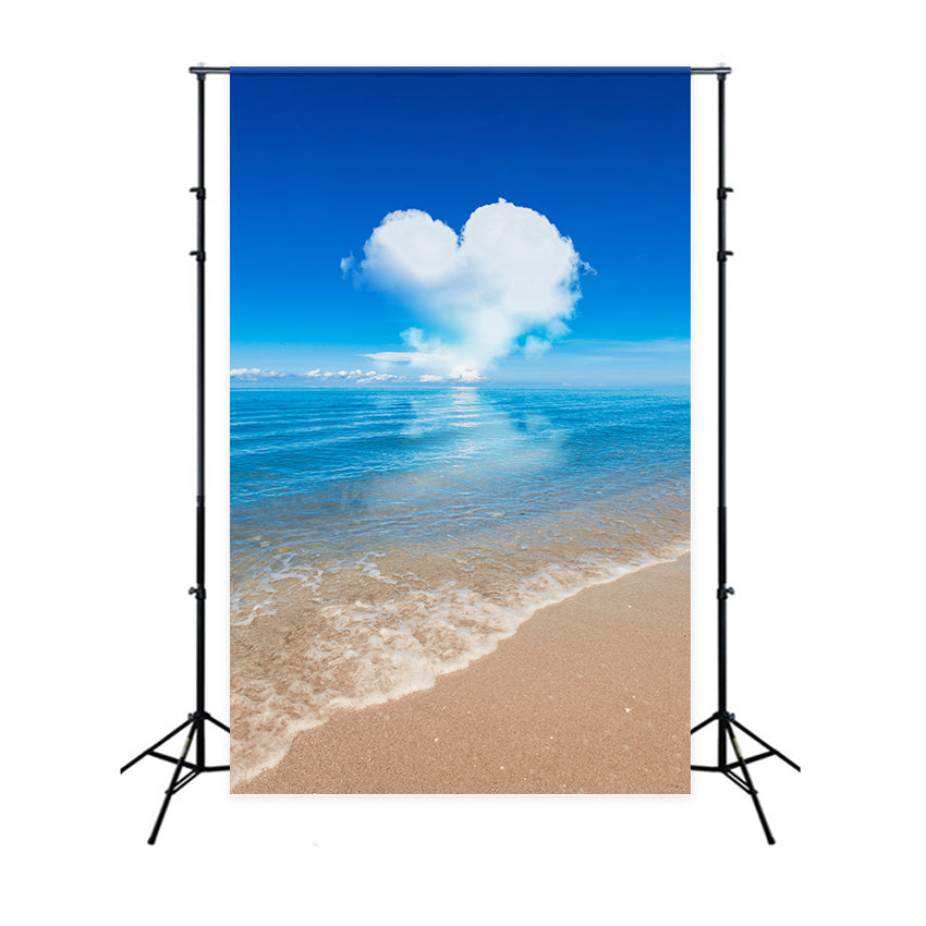 Sky Blue Backdrop Serene Ocean Heart Shaped Cloud Backdrop UK LXX1-317