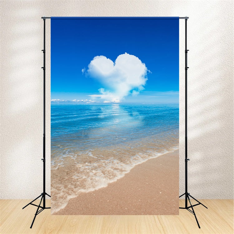 Sky Blue Backdrop Serene Ocean Heart Shaped Cloud Backdrop UK LXX1-317