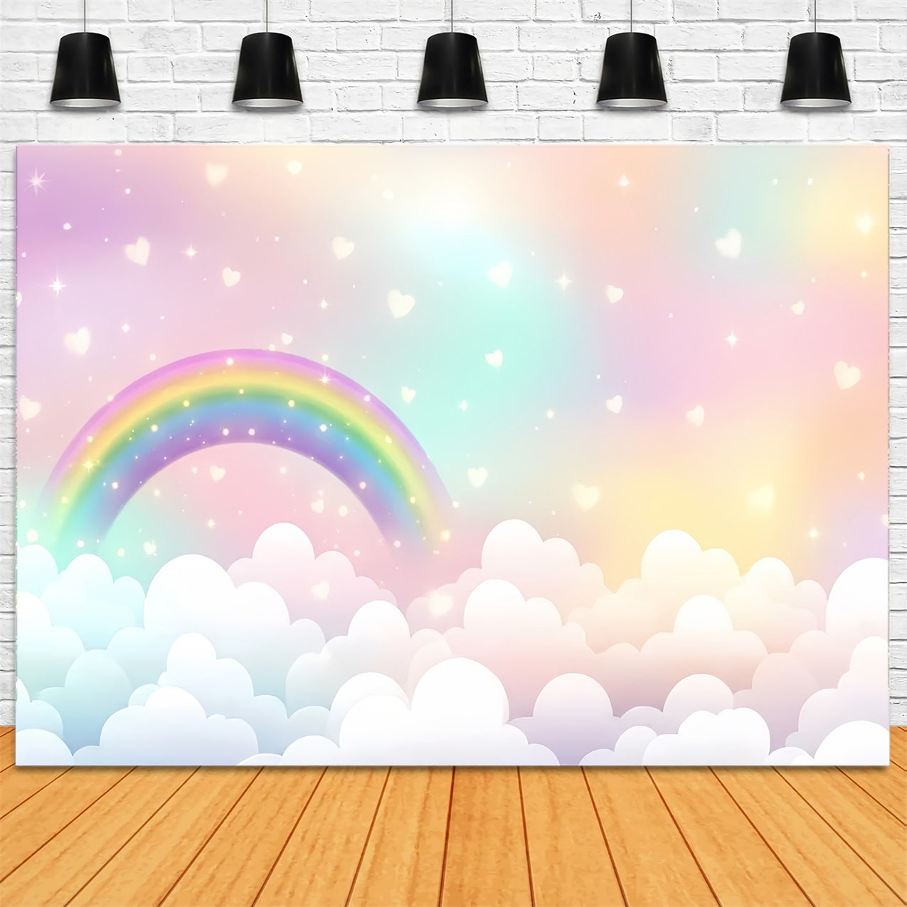 Sky Backdrop Sweet Rainbow Sparkling Heart Clouds Backdrop UK LXX1-327