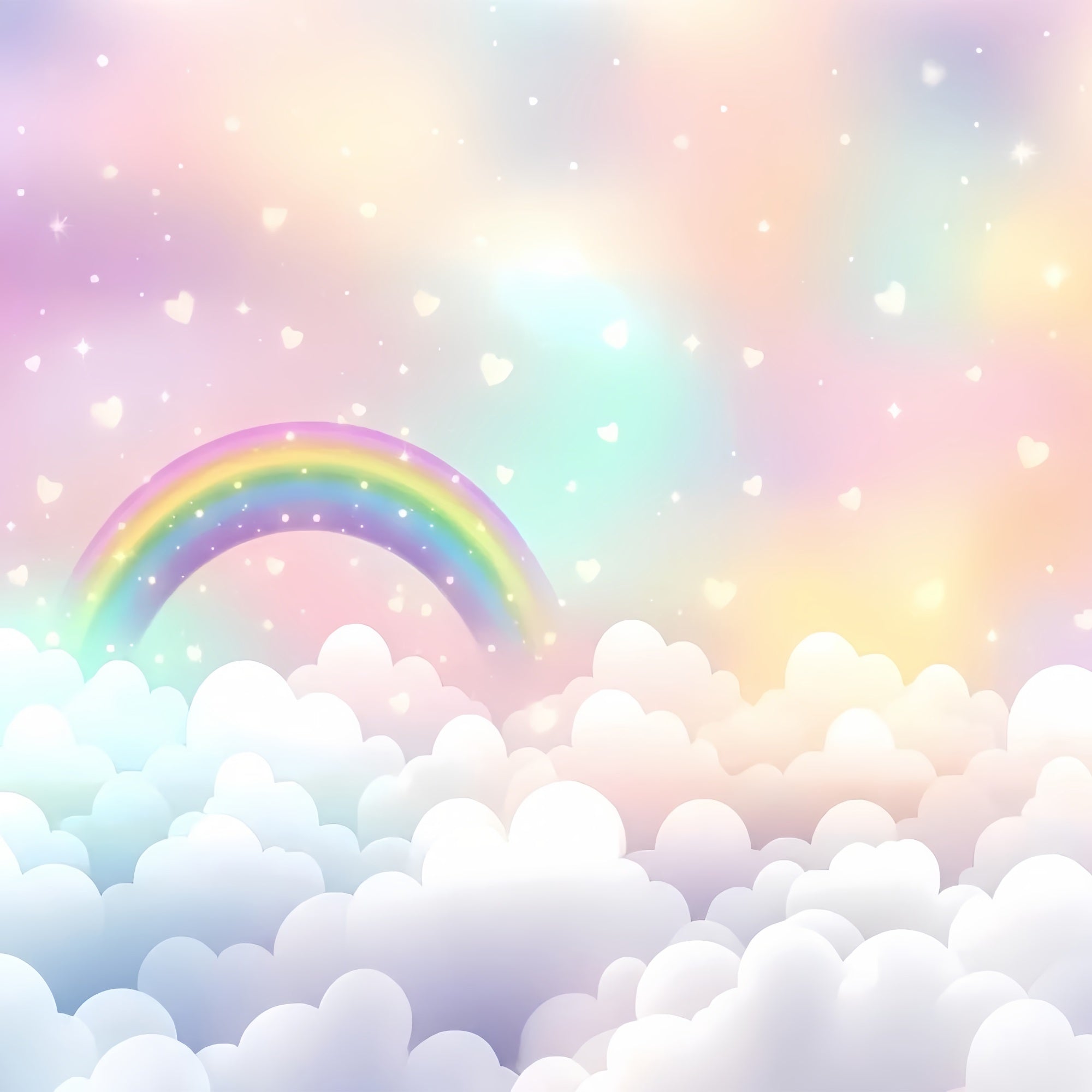 Sky Backdrop Sweet Rainbow Sparkling Heart Clouds Backdrop UK LXX1-327