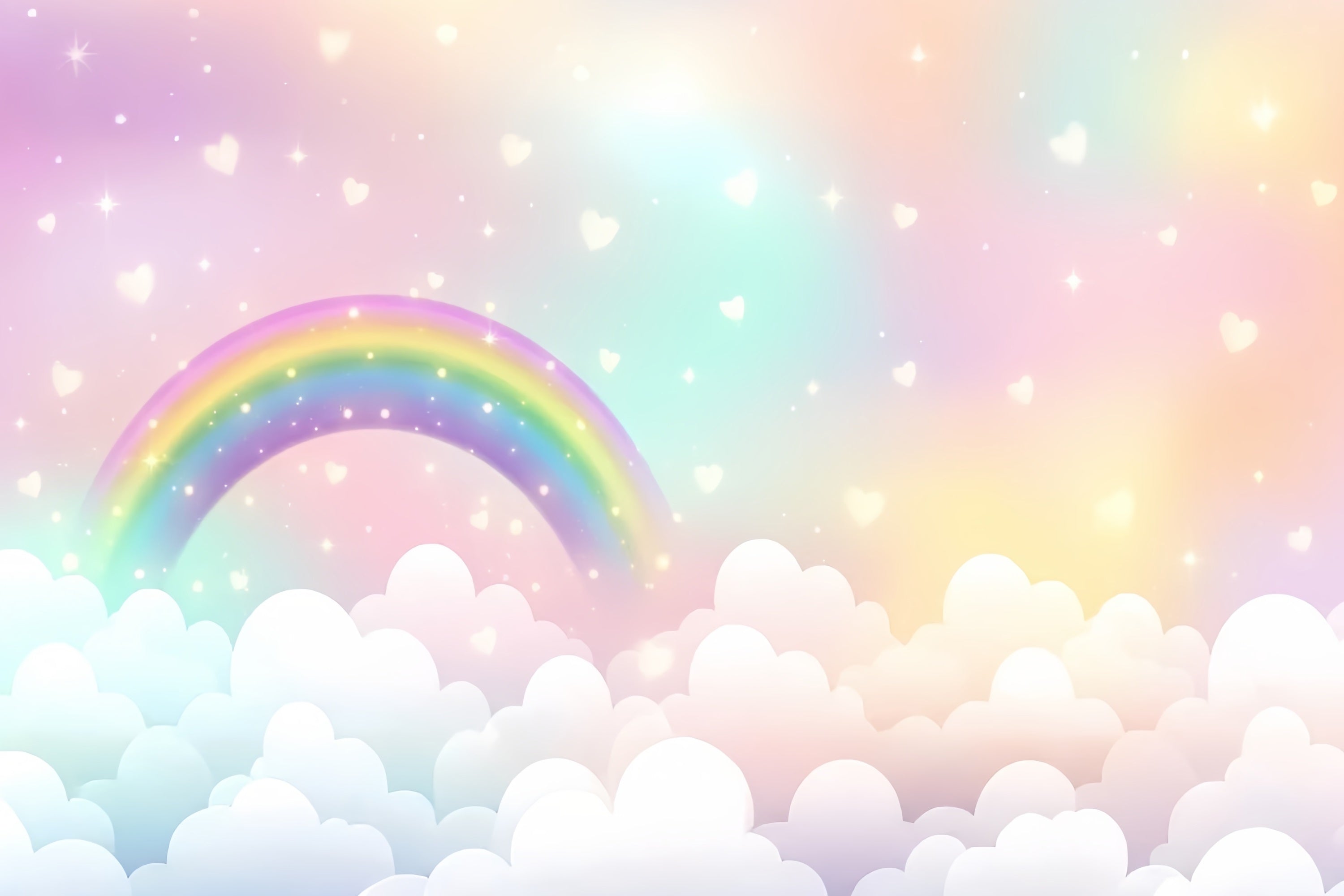 Sky Backdrop Sweet Rainbow Sparkling Heart Clouds Backdrop UK LXX1-327