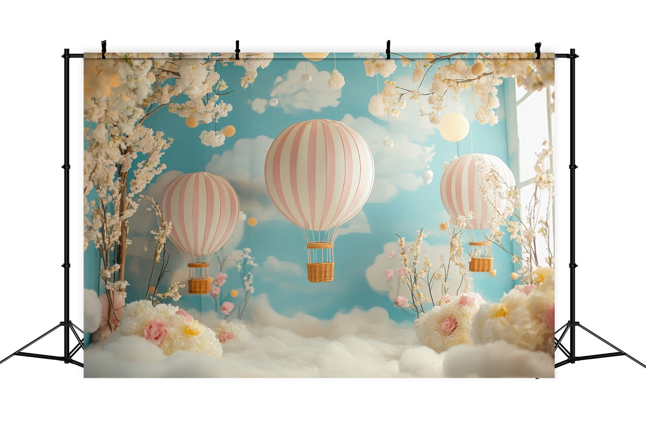 Cloud Photography Backdrop Floral Hot Air Balloon Backdrop UK LXX1-333