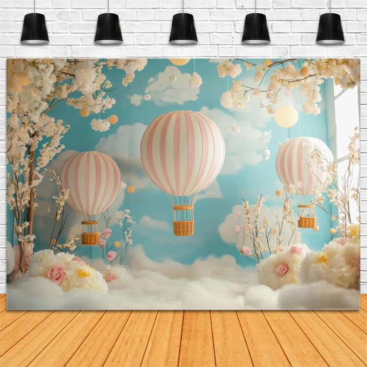 Cloud Photography Backdrop Floral Hot Air Balloon Backdrop UK LXX1-333