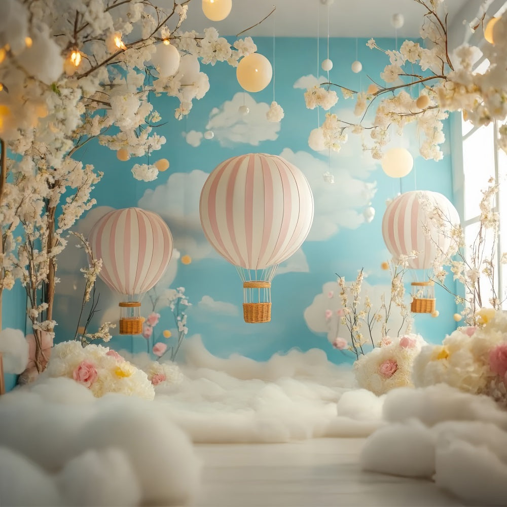 Cloud Photography Backdrop Floral Hot Air Balloon Backdrop UK LXX1-333