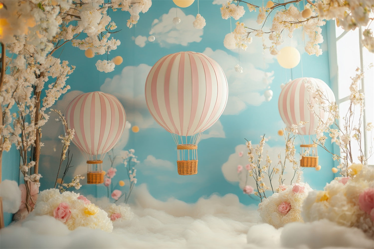 Cloud Photography Backdrop Floral Hot Air Balloon Backdrop UK LXX1-333