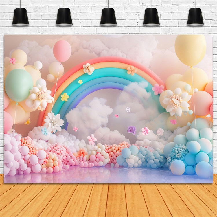 Clouds Photo Backdrop Rainbow Balloon Flower Backdrop UK LXX1-336