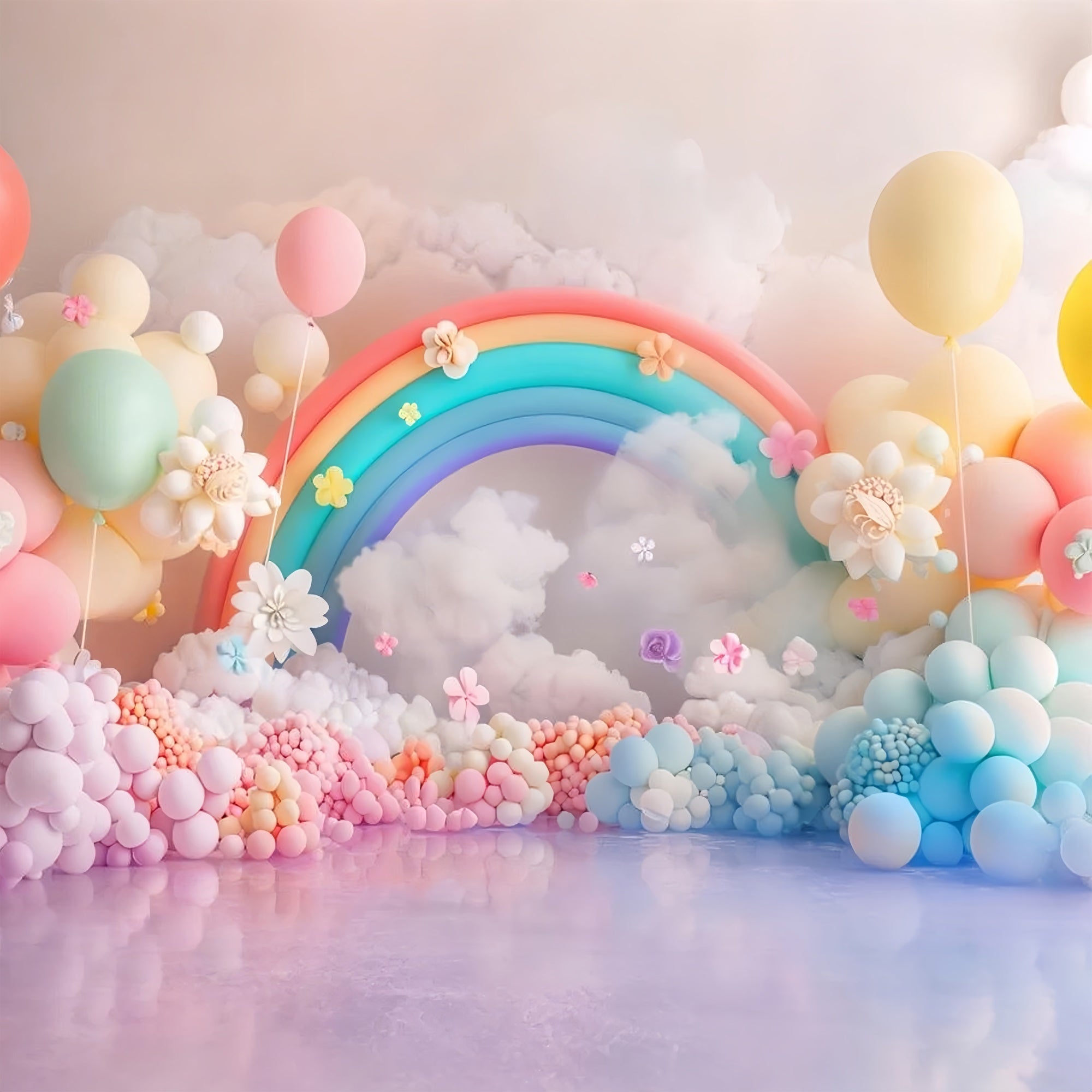 Clouds Photo Backdrop Rainbow Balloon Flower Backdrop UK LXX1-336