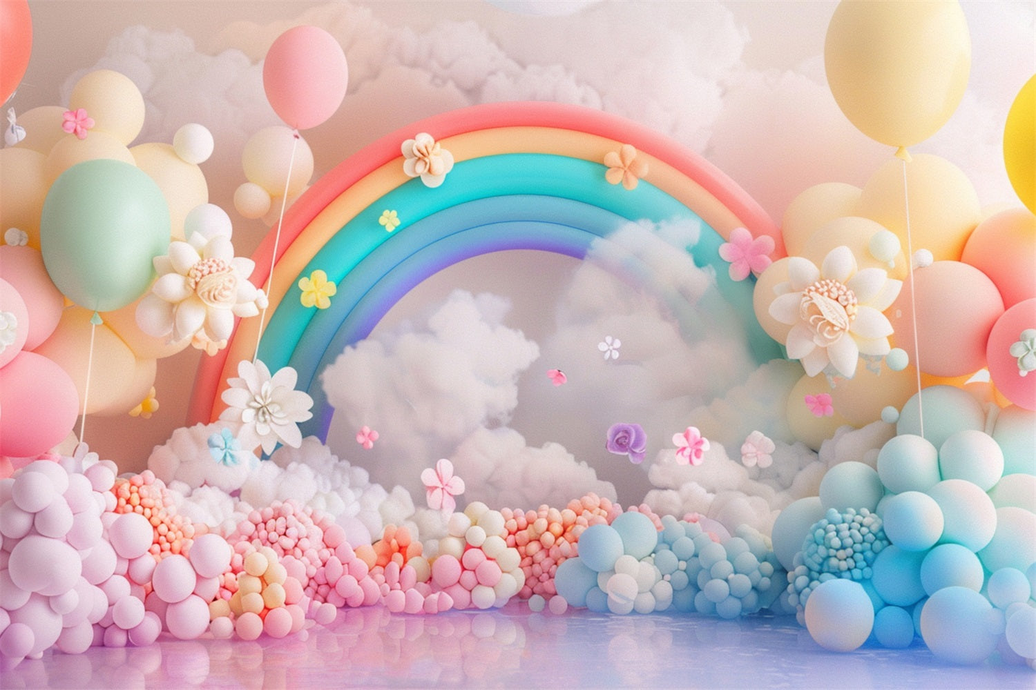 Clouds Photo Backdrop Rainbow Balloon Flower Backdrop UK LXX1-336