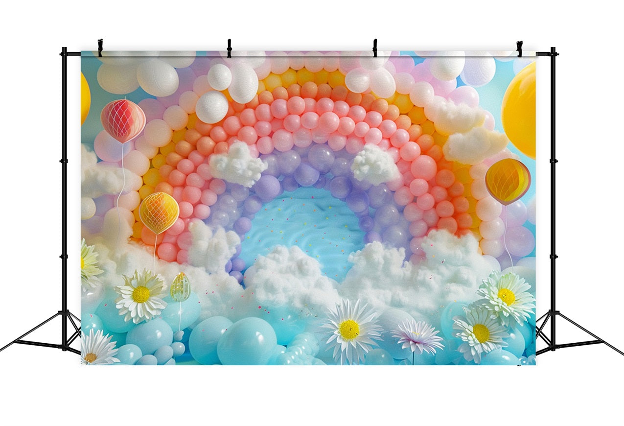 Clouds Photography Backdrop Rainbow-Themed Balloon Celebration Backdrop UK LXX1-337