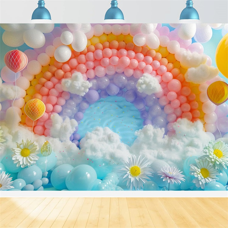 Clouds Photography Backdrop Rainbow-Themed Balloon Celebration Backdrop UK LXX1-337