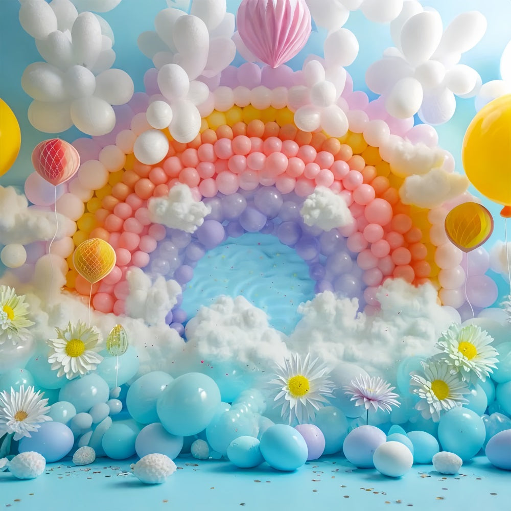 Clouds Photography Backdrop Rainbow-Themed Balloon Celebration Backdrop UK LXX1-337