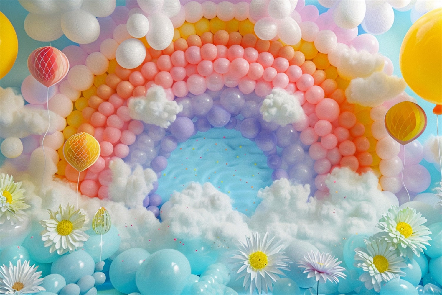 Clouds Photography Backdrop Rainbow-Themed Balloon Celebration Backdrop UK LXX1-337