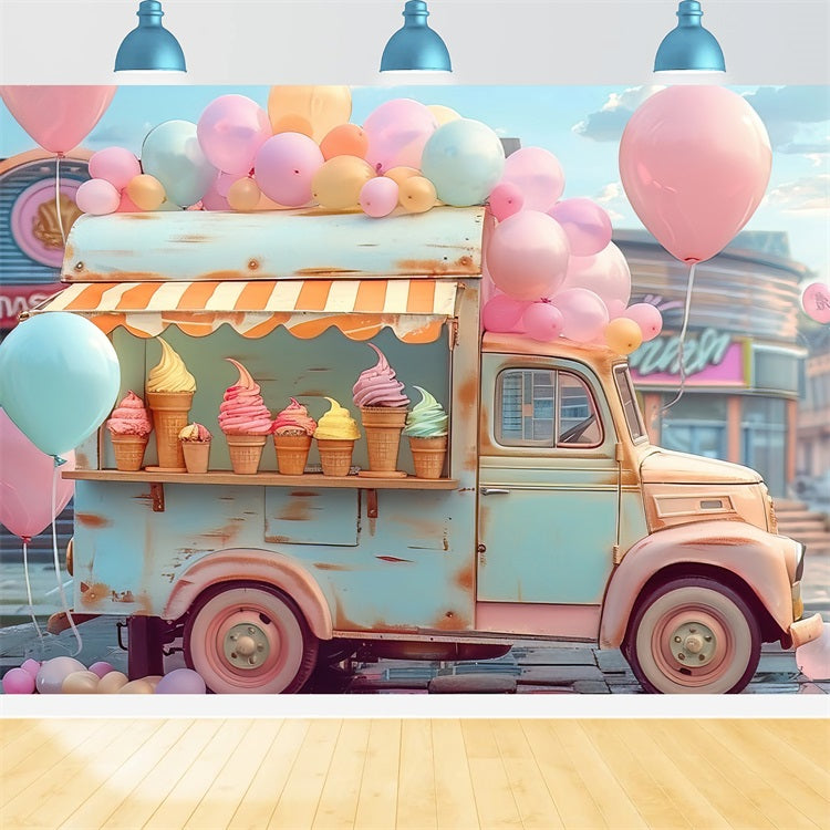 Cloud Balloon Backdrop Ice Cream Truck Backdrop UK LXX1-339