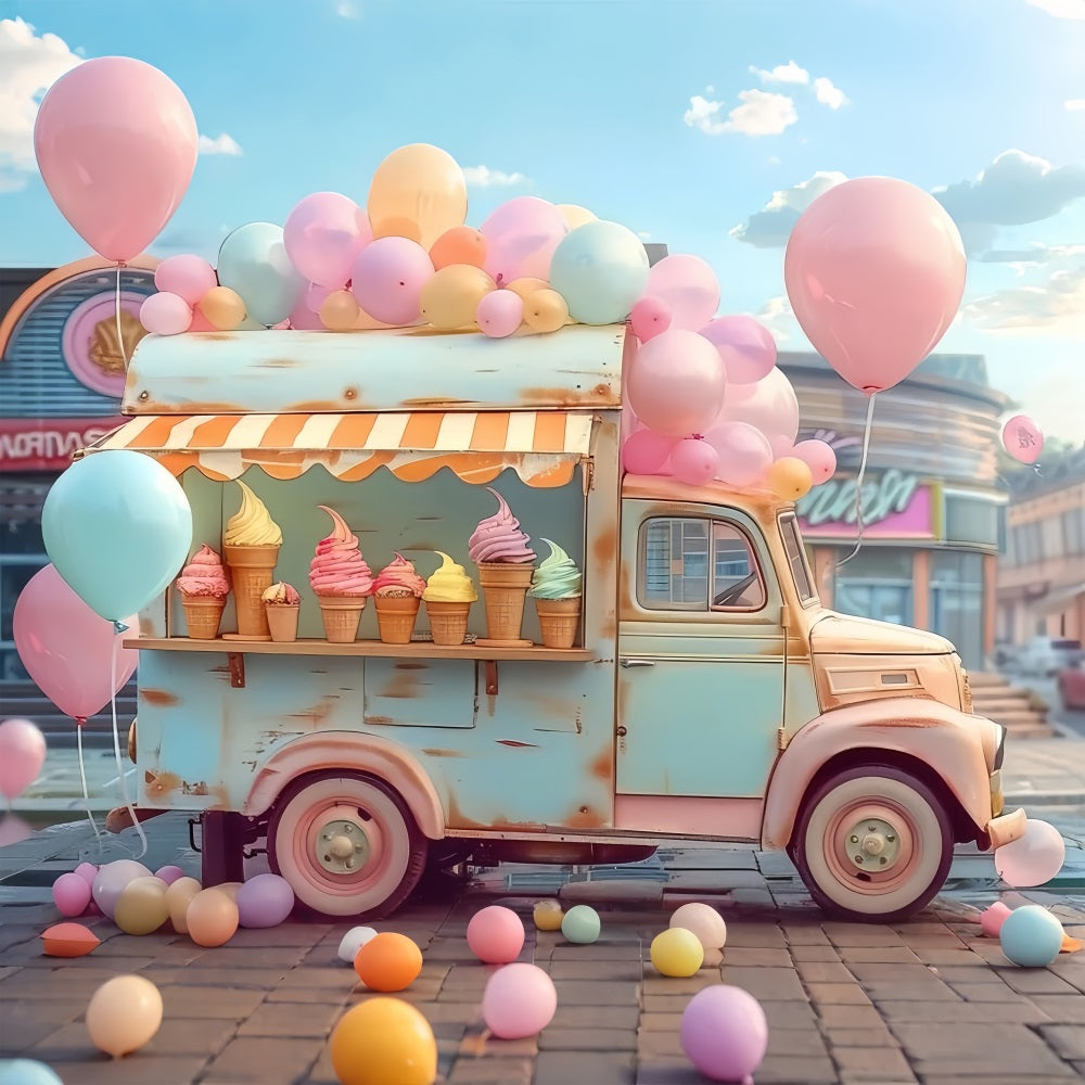 Cloud Balloon Backdrop Ice Cream Truck Backdrop UK LXX1-339