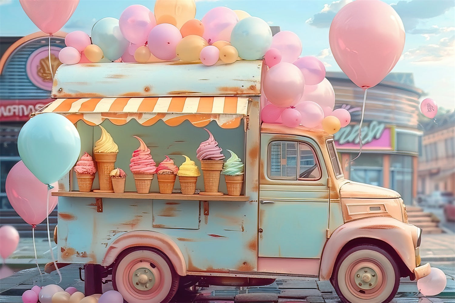 Cloud Balloon Backdrop Ice Cream Truck Backdrop UK LXX1-339