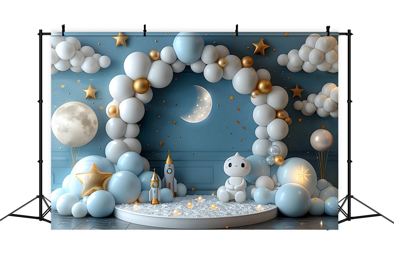 Cloudy Sky Backdrop Starry Moonlit Balloon Arch Backdrop UK LXX1-340