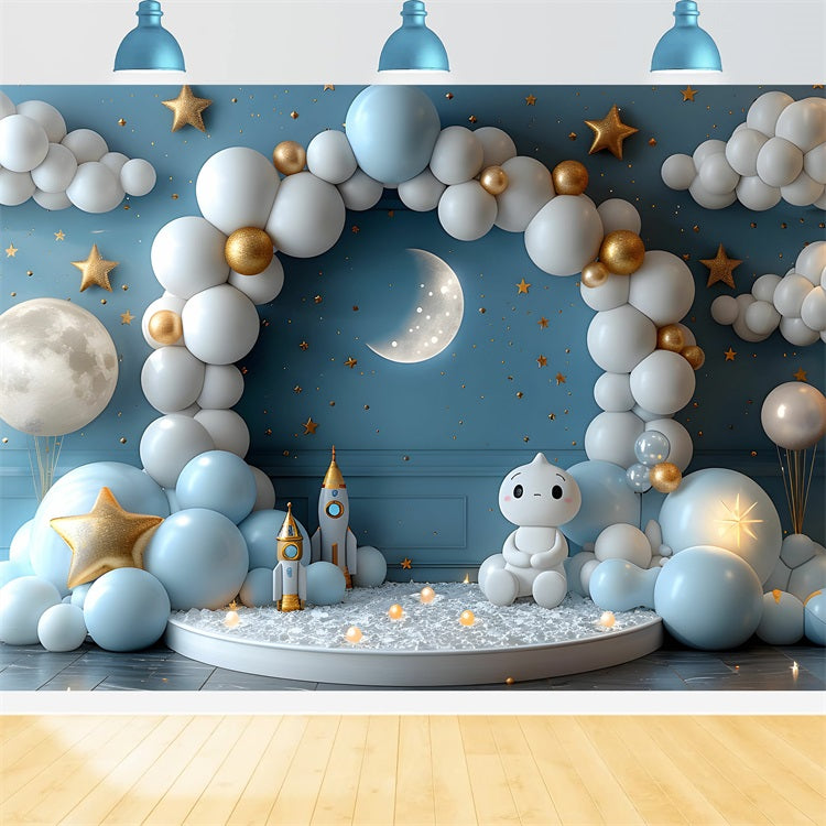 Cloudy Sky Backdrop Starry Moonlit Balloon Arch Backdrop UK LXX1-340