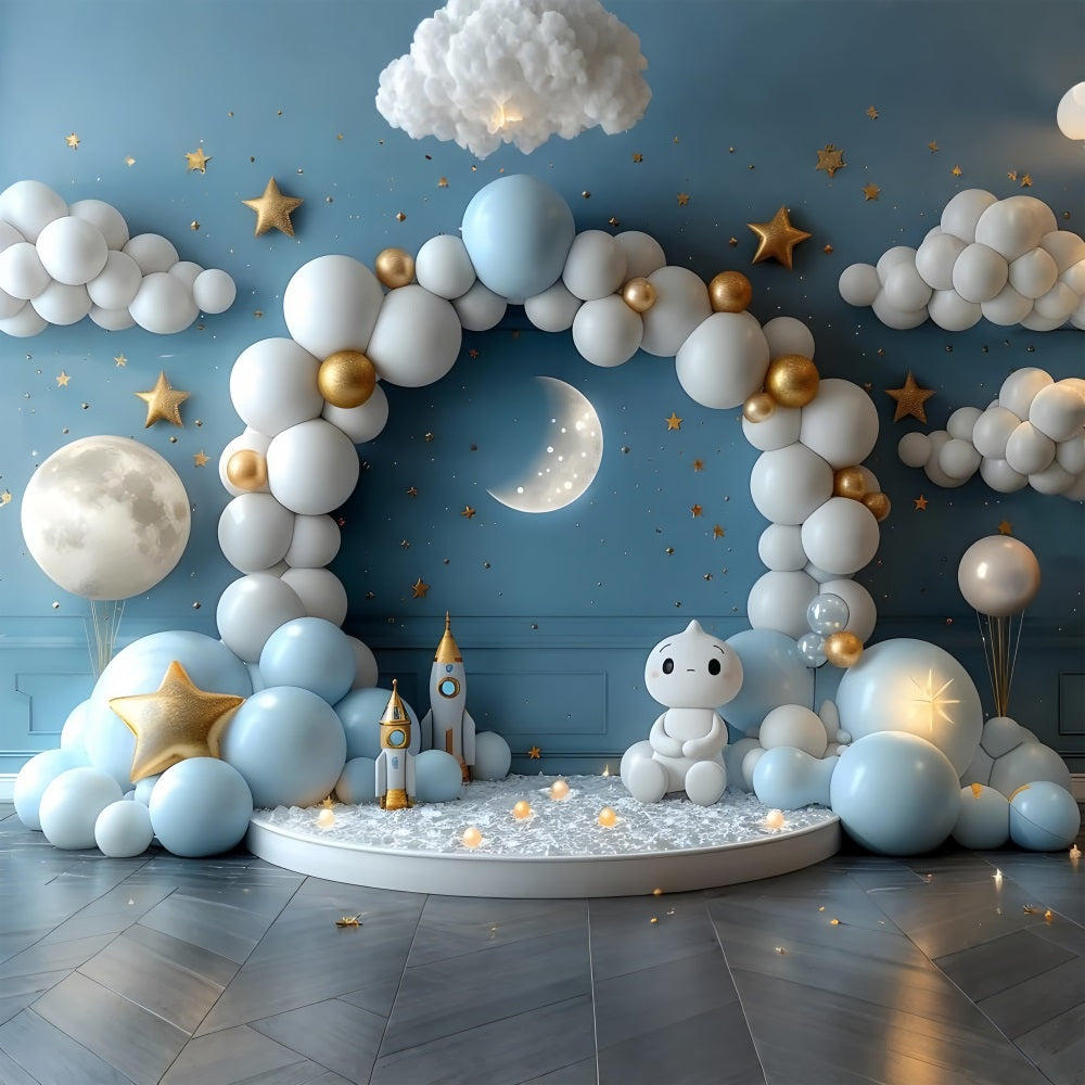 Cloudy Sky Backdrop Starry Moonlit Balloon Arch Backdrop UK LXX1-340