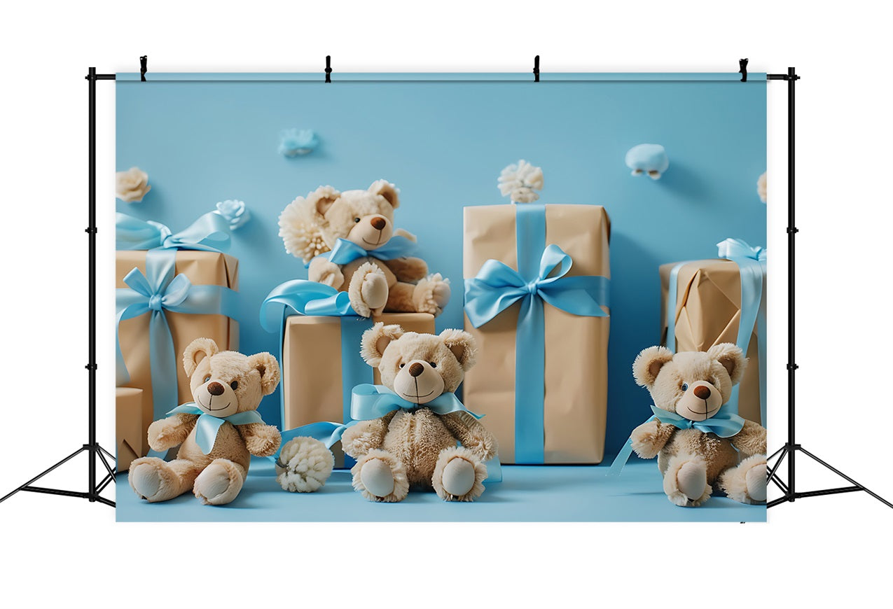 Backdrop Cloud Blue Teddy Bears Gift Boxes Backdrop UK LXX1-341