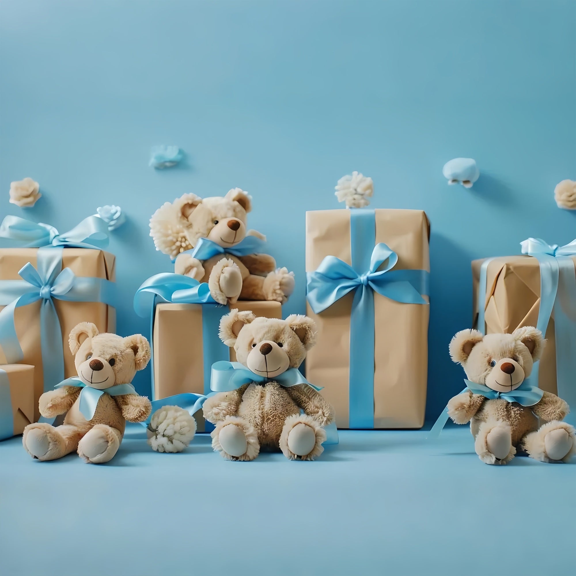 Backdrop Cloud Blue Teddy Bears Gift Boxes Backdrop UK LXX1-341