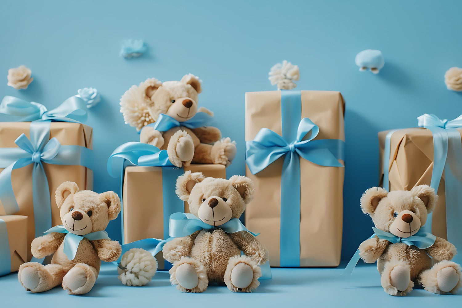 Backdrop Cloud Blue Teddy Bears Gift Boxes Backdrop UK LXX1-341