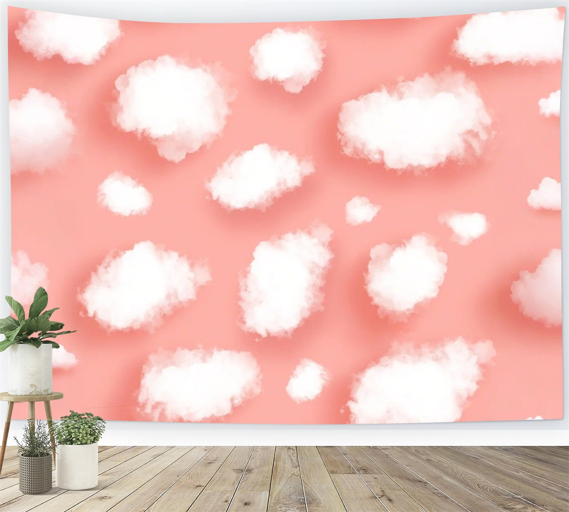 Pink Sky Backdrop White Cloud Fluffy Backdrop UK LXX1-347