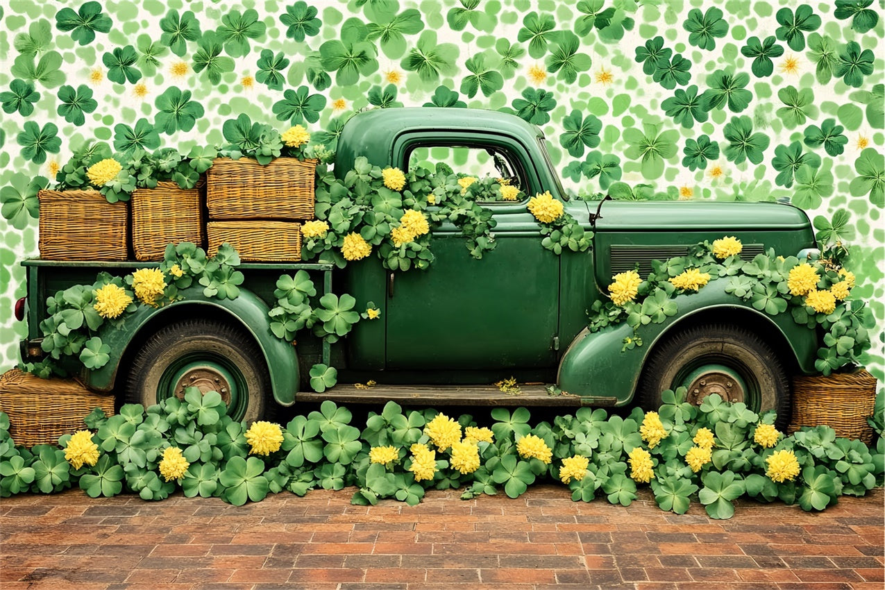 St Patrick's Day Backdrops Vintage Truck Shamrock Backdrop UK LXX1-37