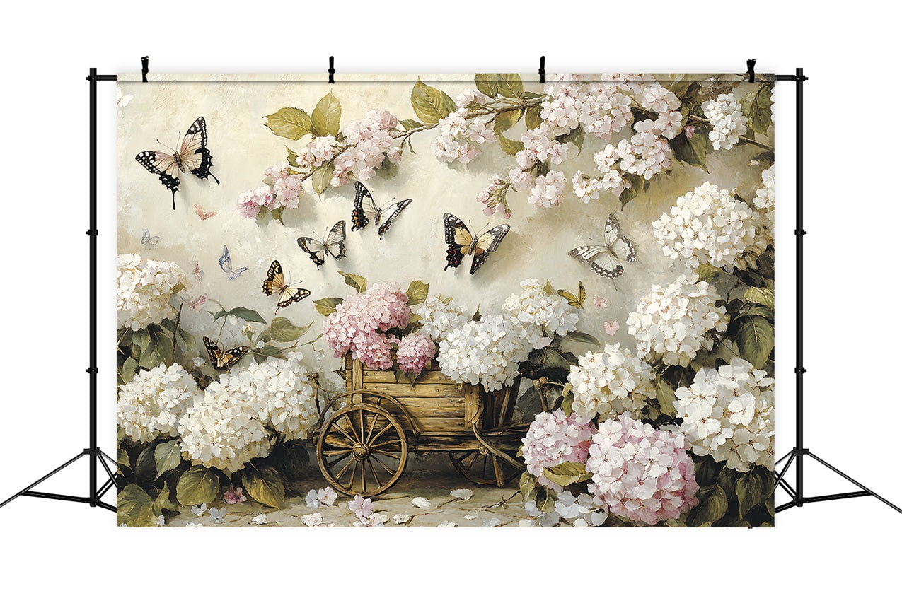 Spring Backdrop Photography Rustic Floral Cart Butterflies Backdrop UK LXX1-4