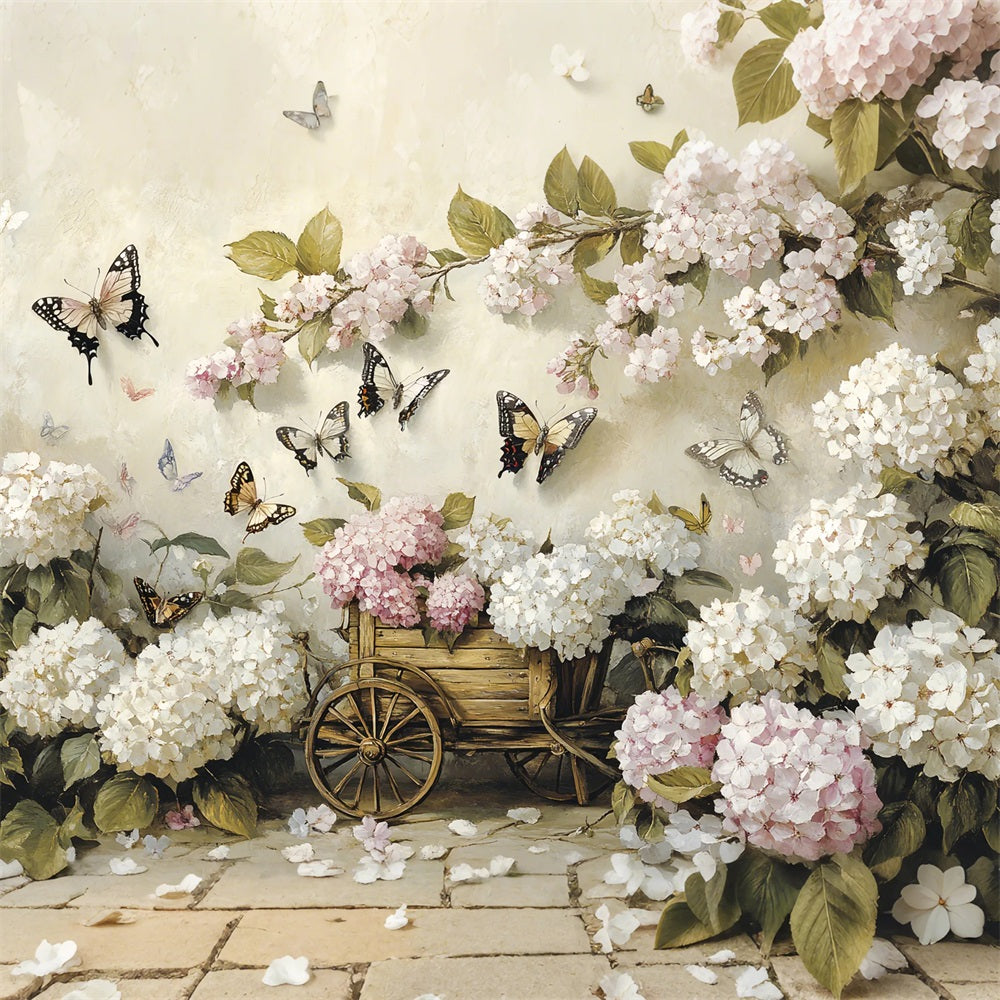 Spring Backdrop Photography Rustic Floral Cart Butterflies Backdrop UK LXX1-4