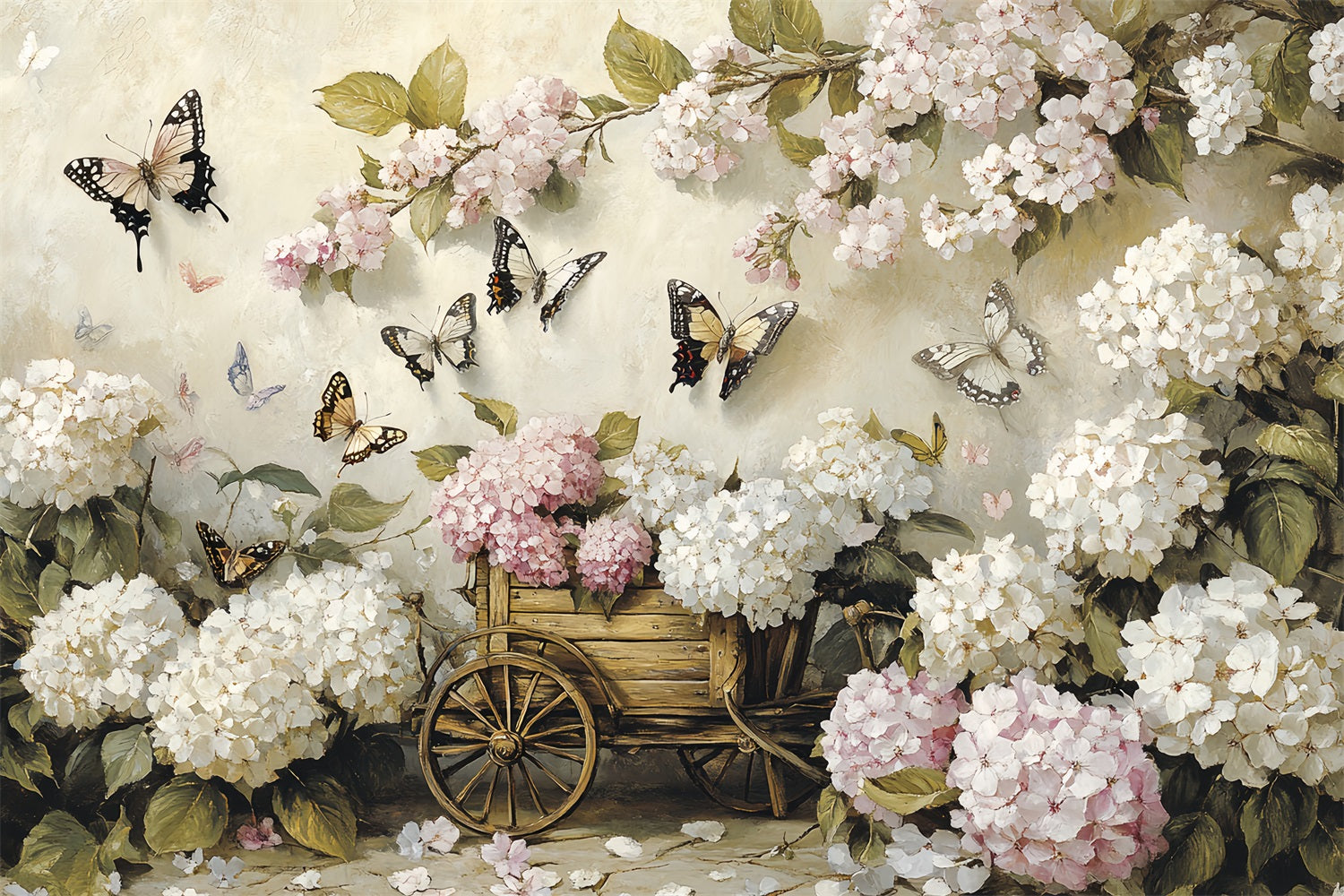 Spring Backdrop Photography Rustic Floral Cart Butterflies Backdrop UK LXX1-4