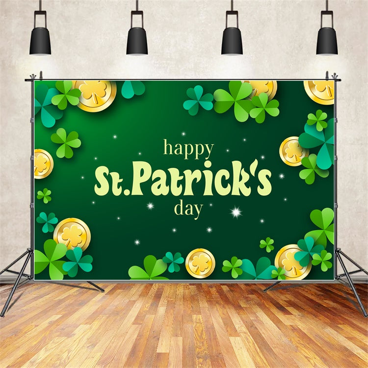 St Patrick's Backdrop Sparkling Coins Shamrock Green Backdrop UK LXX1-41