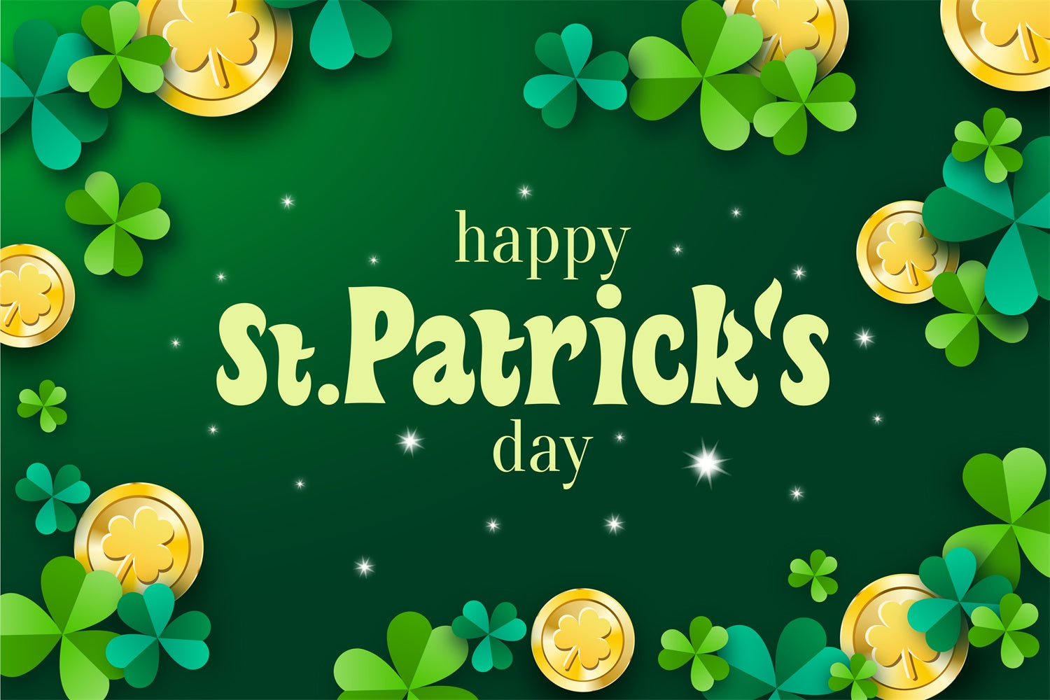 St Patrick's Backdrop Sparkling Coins Shamrock Green Backdrop UK LXX1-41