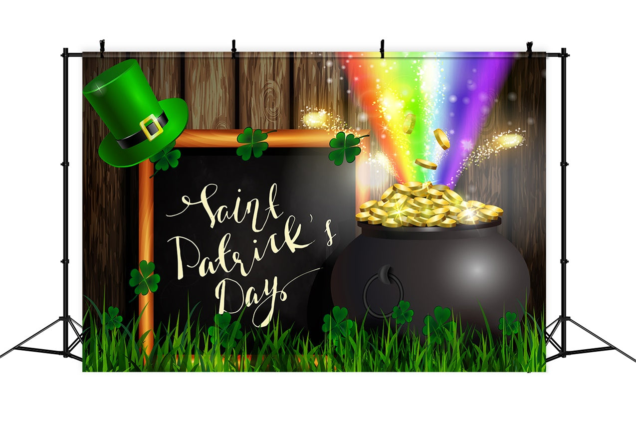 St Patricks Day Photo Backdrop Rainbow Gold Pot Clover Backdrop UK LXX1-42