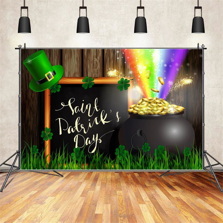 St Patricks Day Photo Backdrop Rainbow Gold Pot Clover Backdrop UK LXX1-42