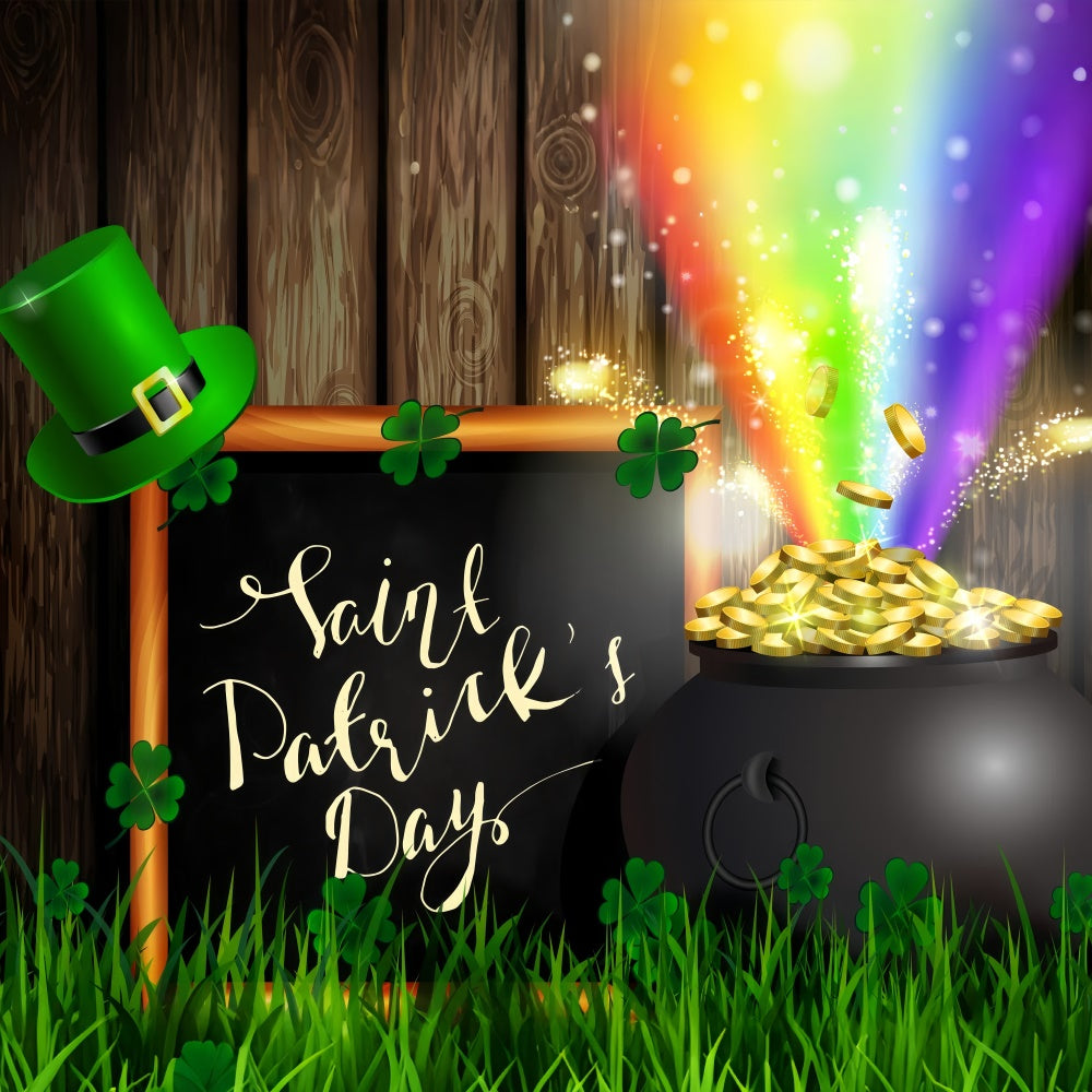 St Patricks Day Photo Backdrop Rainbow Gold Pot Clover Backdrop UK LXX1-42