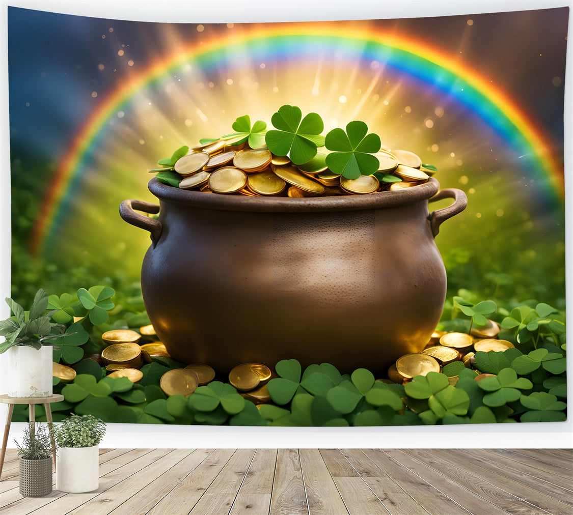 St Patricks Day Backdrops Golden Rainbow Clover Pot Backdrop UK LXX1-45