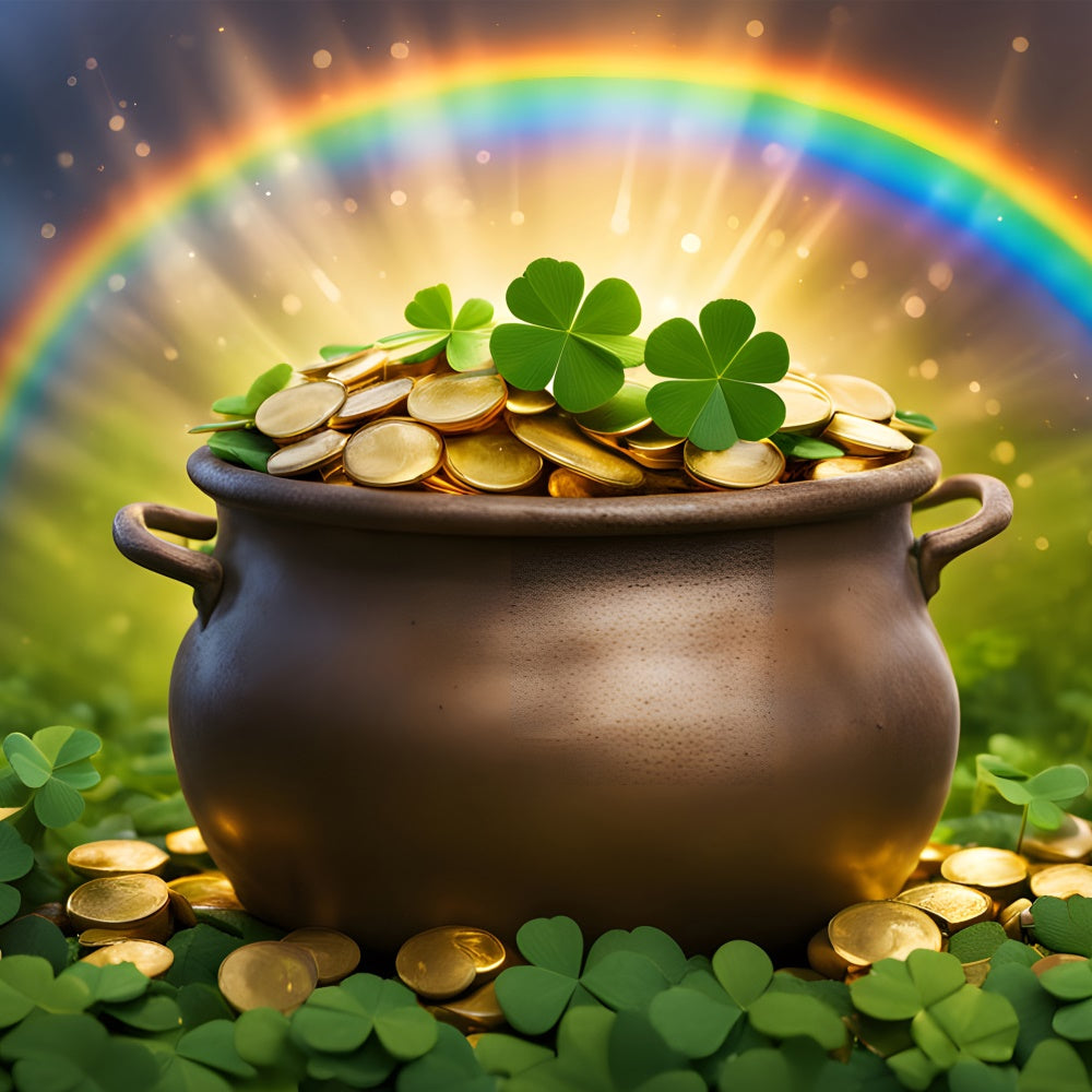 St Patricks Day Backdrops Golden Rainbow Clover Pot Backdrop UK LXX1-45