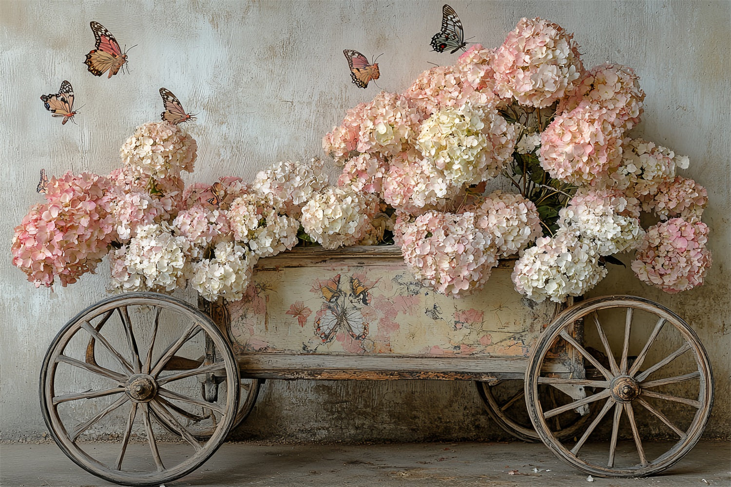 Spring Photo Backdrops Pink Hydrangea Butterfly Cart Backdrop UK LXX1-5