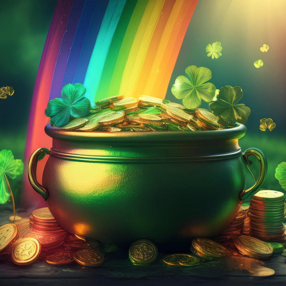 St Patricks Day Backdrops Lucky Pot Coins Rainbow Backdrop UK LXX1-50