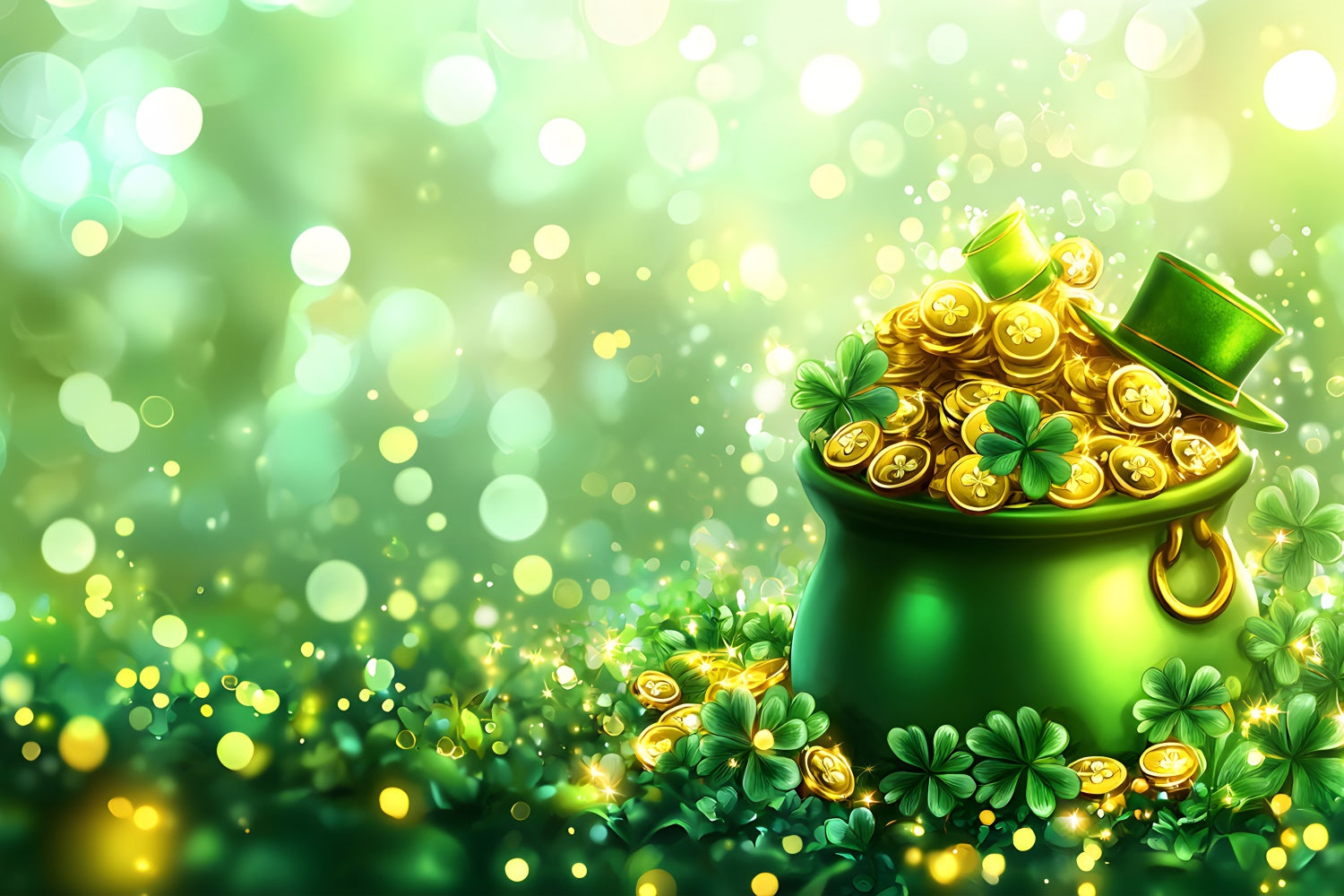 St Patricks Day Backdrops Golden Coins Clover Glow Backdrop UK LXX1-51