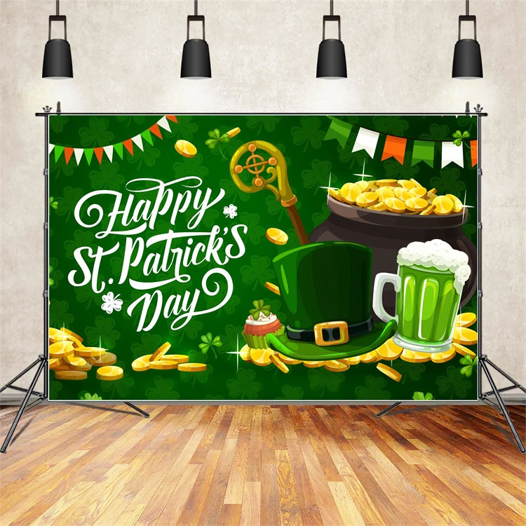 St Patricks Day Photo Backdrop Hat Golden Coins Backdrop UK LXX1-52