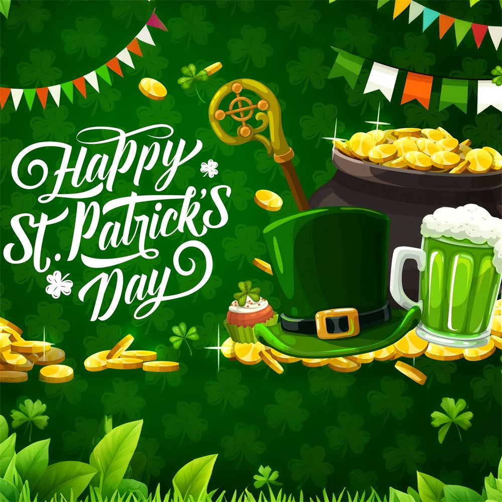 St Patricks Day Photo Backdrop Hat Golden Coins Backdrop UK LXX1-52