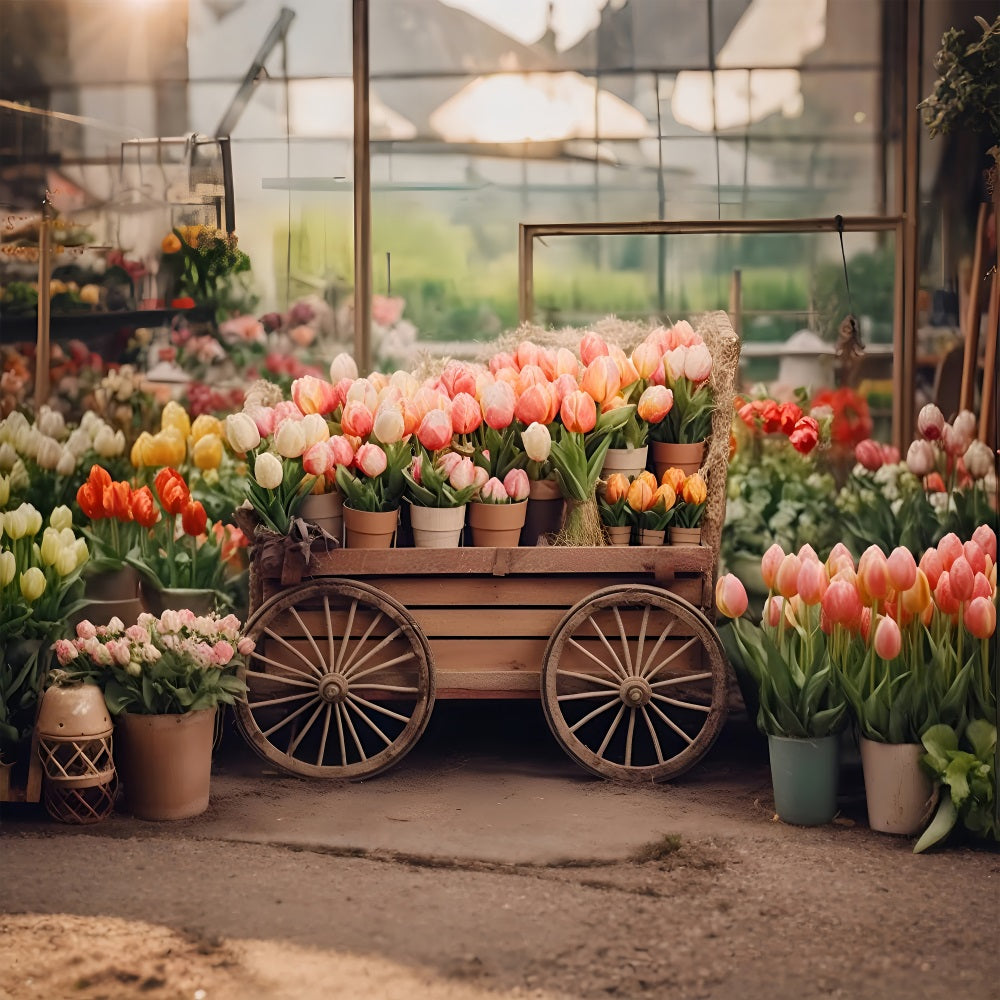 Spring Backdrop Photography Tulip Cart Rustic Market Backdrop UK LXX1-60