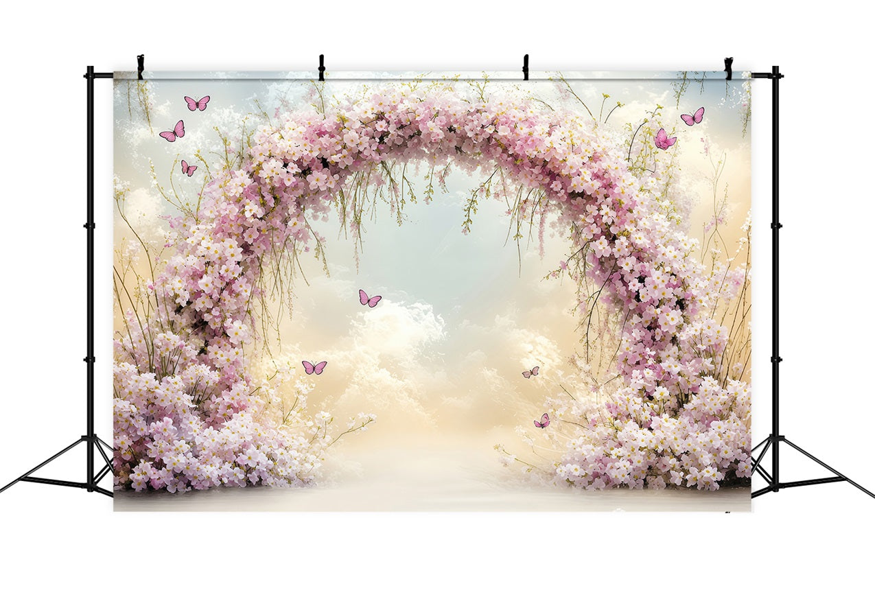 Spring Photography Backdrop Blossoming Pink Archway Butterflies Backdrop UK LXX1-62