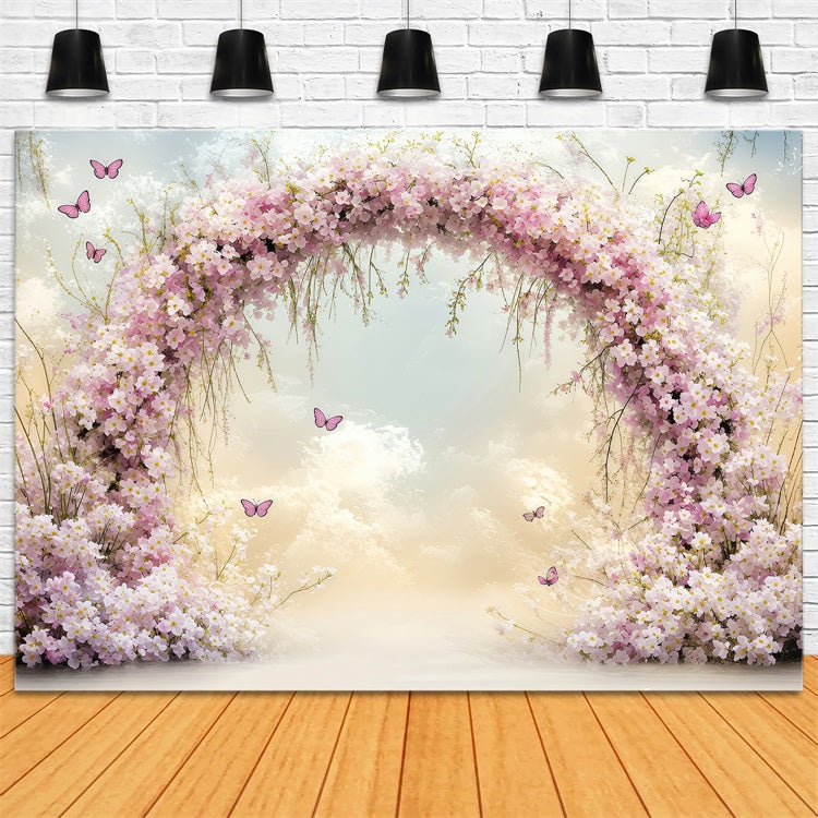 Spring Photography Backdrop Blossoming Pink Archway Butterflies Backdrop UK LXX1-62