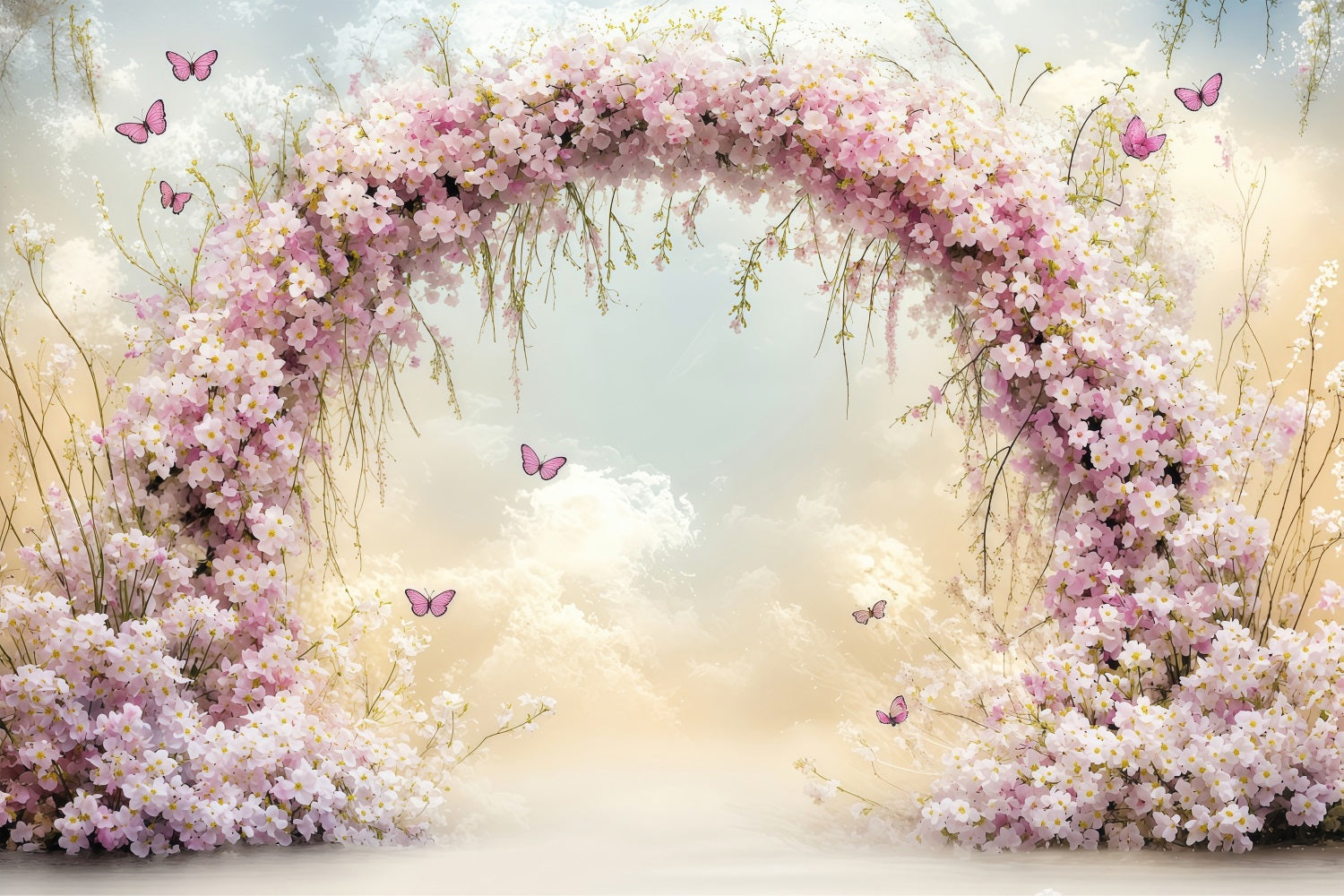 Spring Photography Backdrop Blossoming Pink Archway Butterflies Backdrop UK LXX1-62