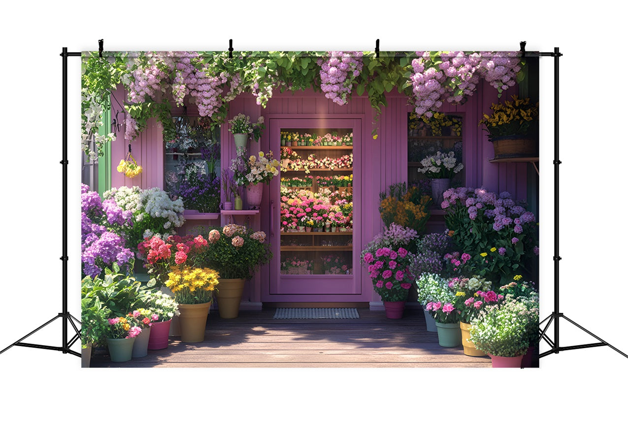 Backdrop Spring Purple Blooming Shop Entrance Backdrop UK LXX1-64